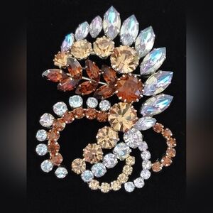 Vintage Topaz and Ice Blue Spray Brooch 3 Inch Long 1970's Classy Bling